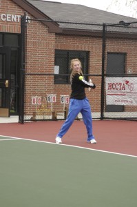BACKHANDED: Junior Annika Carlson practices a useful skill during practice: backhanded hits. SHIRLEY CHEN / PHOTO